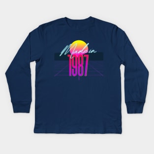 Made In 1987 ∆∆∆ VHS Retro 80s Outrun Birthday Design Kids Long Sleeve T-Shirt